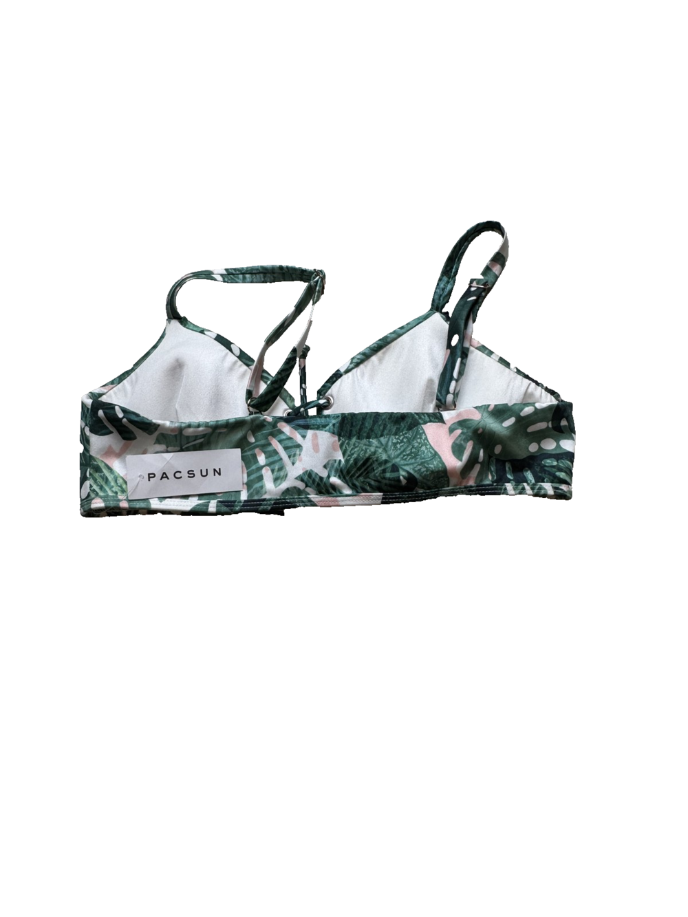 PacSun Bikini Top Womens Large Tropical Leaf Print Green Pink Lace Up Swimwear - Picture 4 of 5